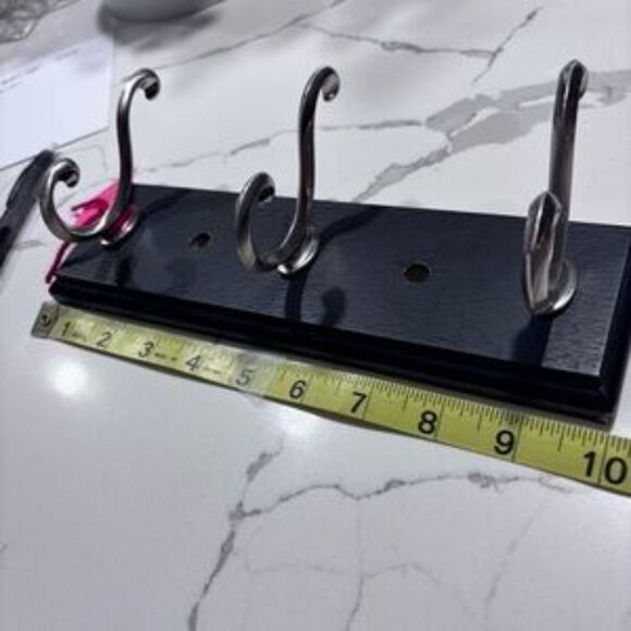 Black Decorative Scroll Die-cast Zinc Metal Silver 3-Hook Wall Hooks Fiberboard - Picture 10 of 10